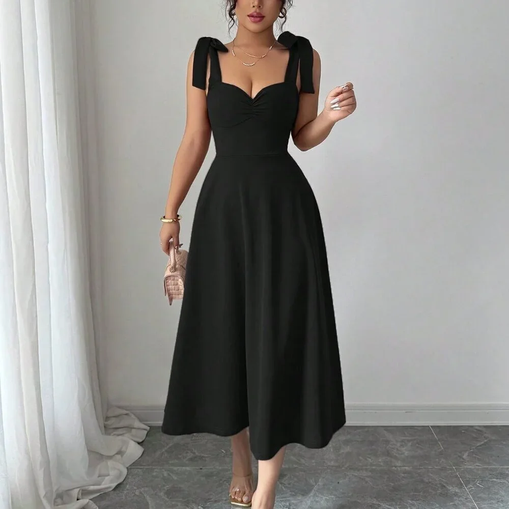 Black Elegant Women's Romantic A-Line Sleeveless Dress